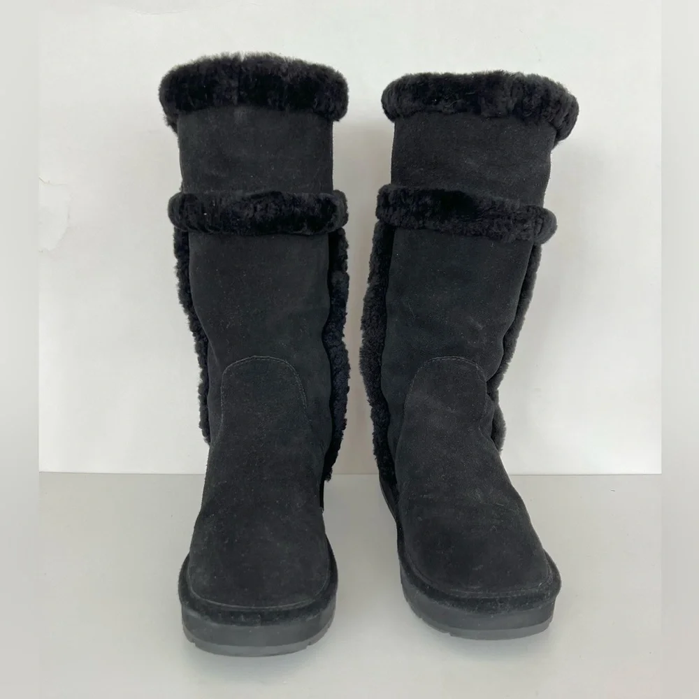 Michael Kors Sheep Lined Suede Leather Tall Winter Snow Boots in Black, size 6